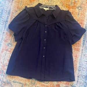 Umgee Classic Navy Button-Front Short Sleeve Blouse